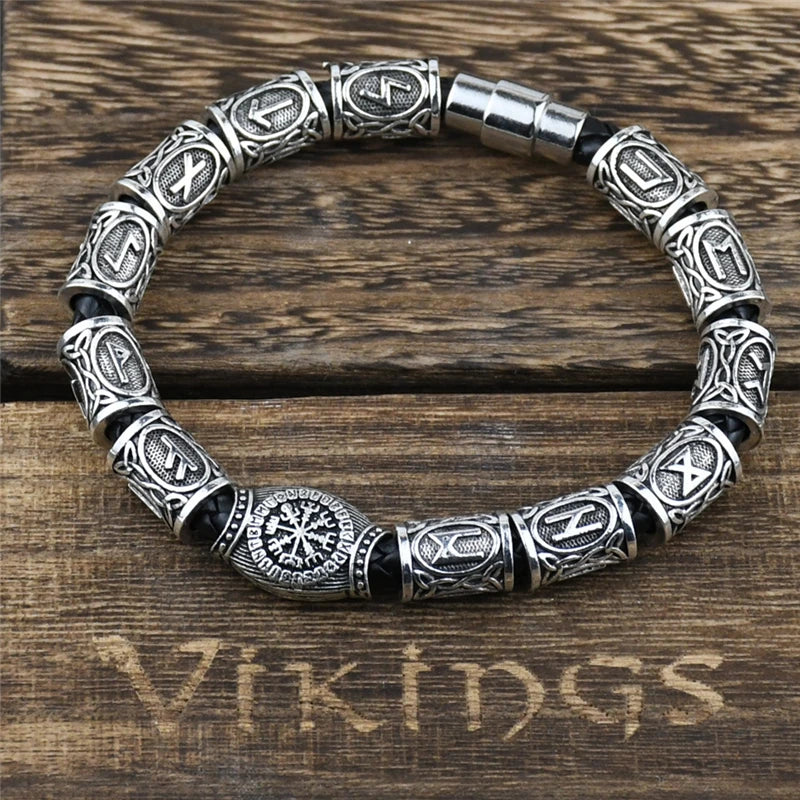 Norse Runes Bracelet Vikingo 13Pcs Runes Beads Vegvisir Compass Amulet Viking Bracelet Slavic Accessorier