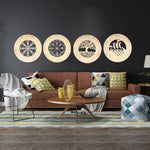 4PCS Set Round Wall Art Nordic Viking Runes Wooden Wall Decor Celtic Family Trees Viking Decor Amulet Sign Home Office Decor