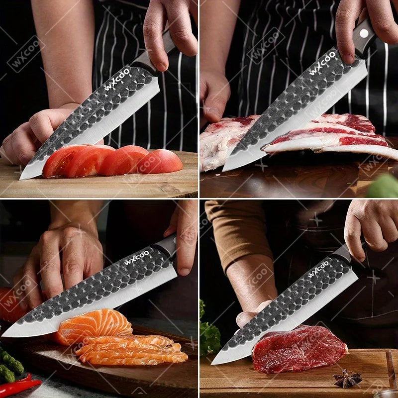8PCS Professional Kitchen Chef Knife Set Handmade Forged Stainless Steel Chef Knife Butcher Knife Vegetable Utility Boning Fish