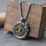 Fashion Gold Color rotating life tree in Amulet ouroboros Pendant Necklace with vikings wood box as men gift