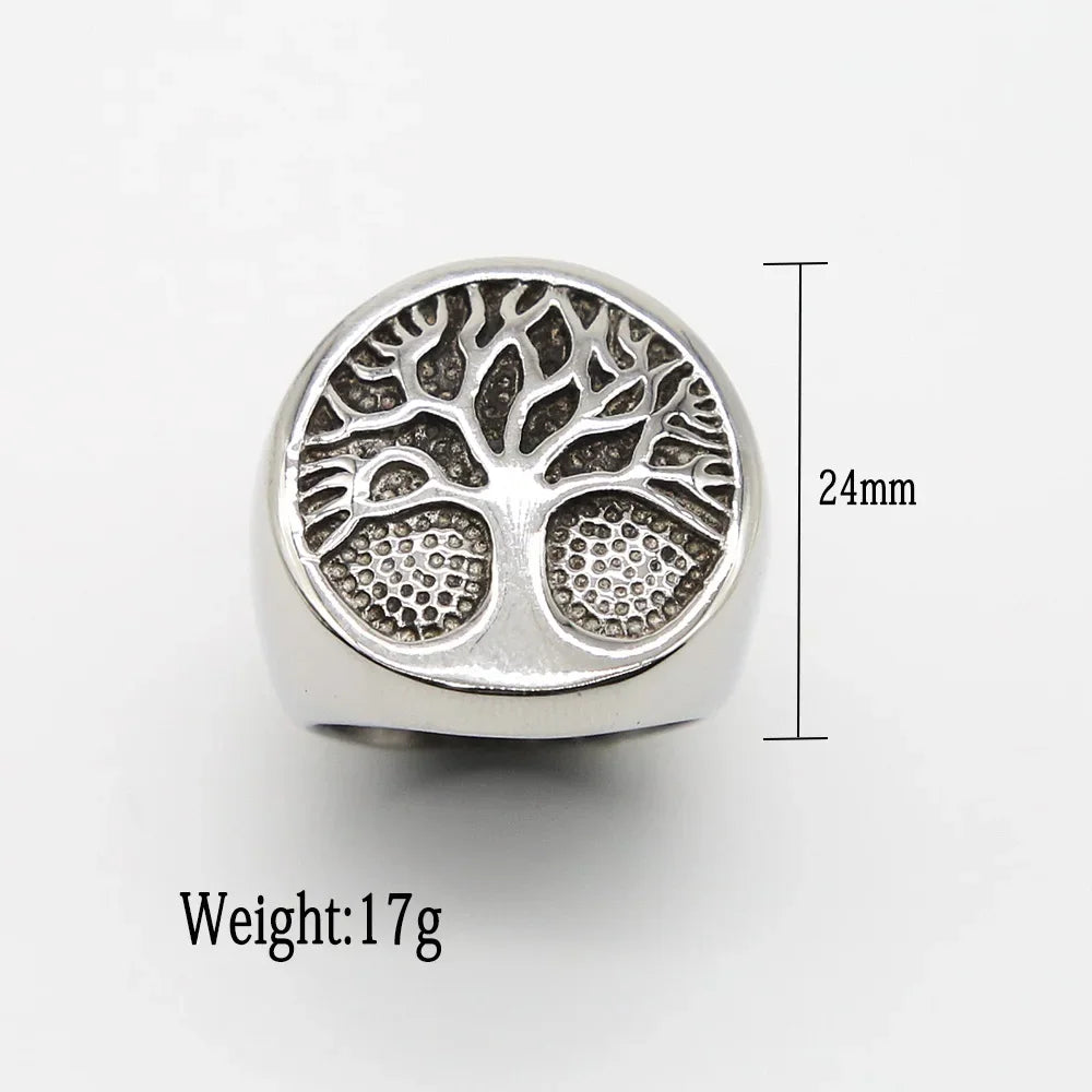 Punk Stainless Steel Tree of Life Ring Classic Men Viking Amulet Ring Fashionable Male Jewelry Dropshipping Store