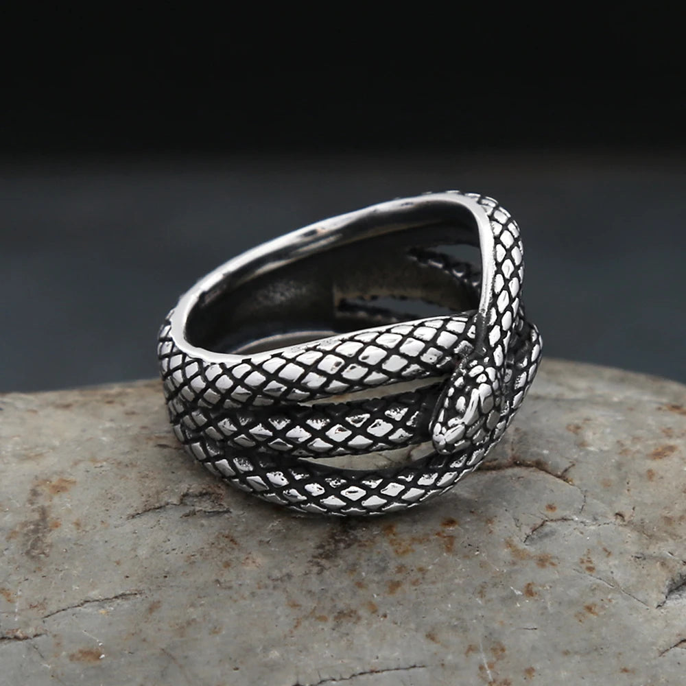 Vintage Fashion Snake Ring 316L Stainless Steel Punk Hip Hop Viking Animal Rings For Men Women Creative Jewelry Gifts Wholesale