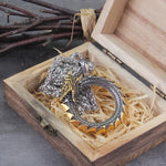 Fashion Gold Color rotating life tree in Amulet ouroboros Pendant Necklace with vikings wood box as men gift