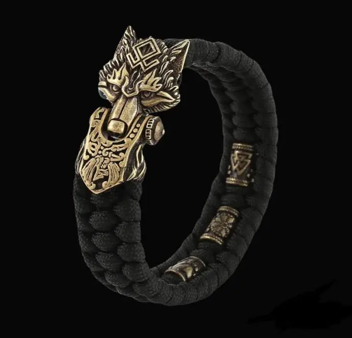 Never Fade Rock Viking Wolf Bracelet Men's handmade cord Wolf Bead Punk Bracelets Biker Jewelry