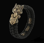 Never Fade Rock Viking Wolf Bracelet Men's handmade cord Wolf Bead Punk Bracelets Biker Jewelry