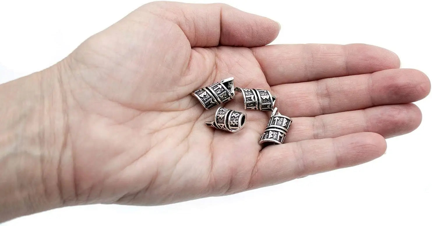Viking Rune Beard Bead Coil Set (4-Pack) - Norse Rings for Hair, Dreads & Beards