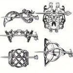 5 Pcs Viking Celtic Long Hair Clips - Vintage Silver Celtic Knot Hair Stick Jewellery Hair Slide and Metal Hairpin Barrettes
