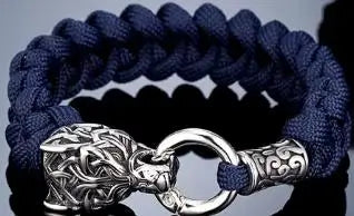 Never Fade Rock Viking Wolf Bracelet Men's handmade cord Wolf Bead Punk Bracelets Biker Jewelry