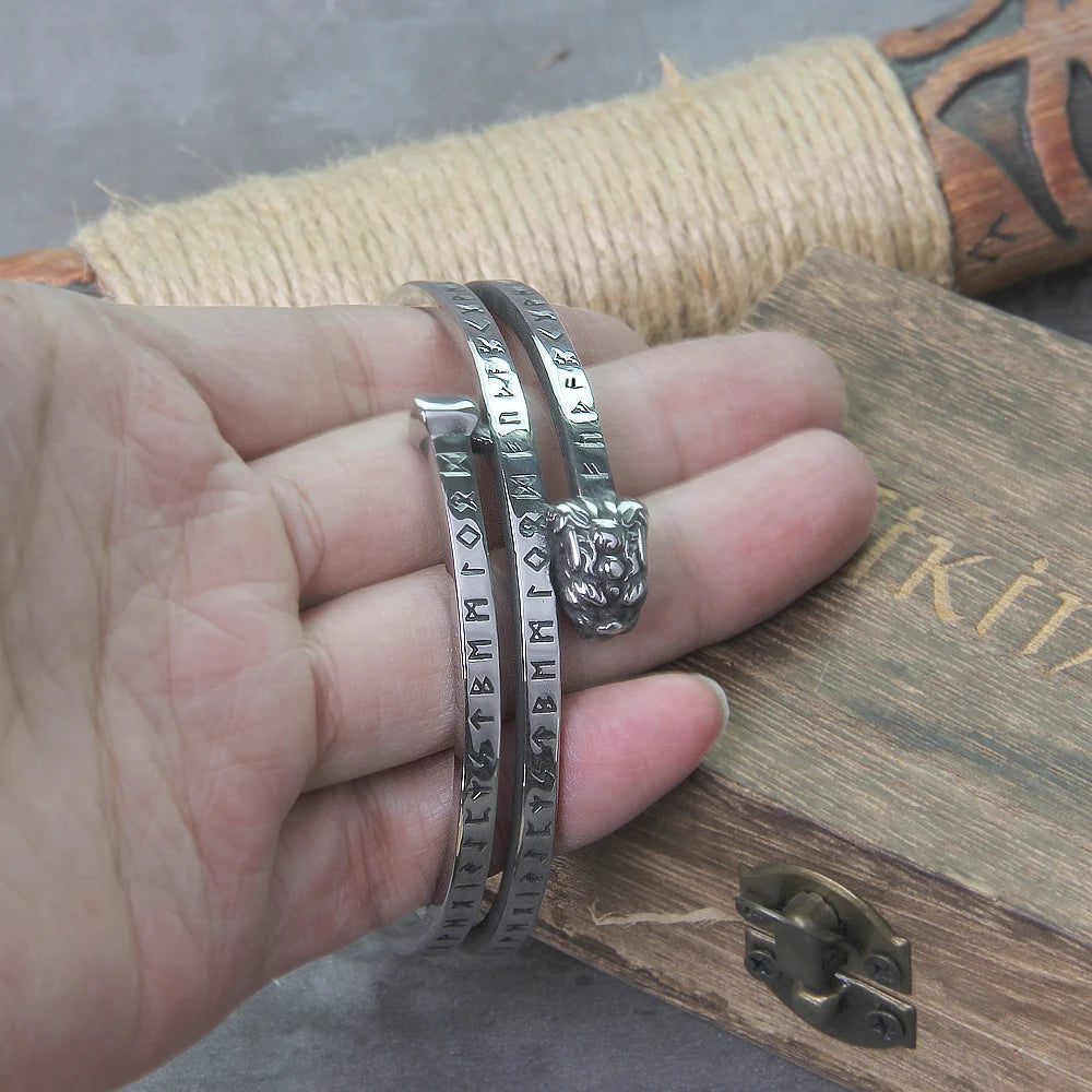Nordic viking rune Dragon bracelet bangle adjust amulet cuff bangle with valknut stainless steel quality men jewelry with box