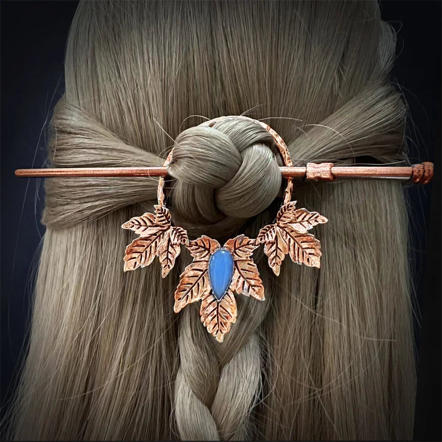 New Gothic Retro Cow Skull Skeleton Moonstone Hair Clips Hairpins for Women Fashion Deer Horn Hair Stick Hair Styling Tools