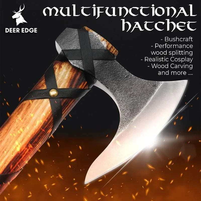 Pair of Ragnar Lothbrok Viking Axes – Hand-Forged High Carbon Steel Norse Bearded Axes Handcrafted Ash Wood Handles