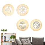 4PCS Set Round Wall Art Nordic Viking Runes Wooden Wall Decor Celtic Family Trees Viking Decor Amulet Sign Home Office Decor