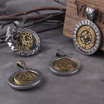 Stainless Steel Full Style Viking Rotating wolf ouroboros Pendant necklace with wooden box