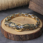 Never Fade Rock Viking Wolf Bracelet Men's Stainless Steel King Chain Wolf Punk Bracelets Biker Jewelry without box