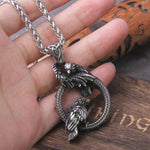Nordic mythology Odin Huginn and Muninn pendant necklace viking Raven necklace stainless steel never fade with wooden box