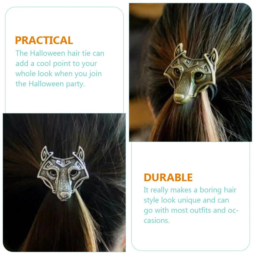 3pcs Viking Hair Jewelry Gothic Raven Skull Ponytail Holder Halloween Hair Accessories