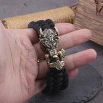 Never Fade Rock Viking Wolf Bracelet Men's handmade cord Wolf Bead Punk Bracelets Biker Jewelry