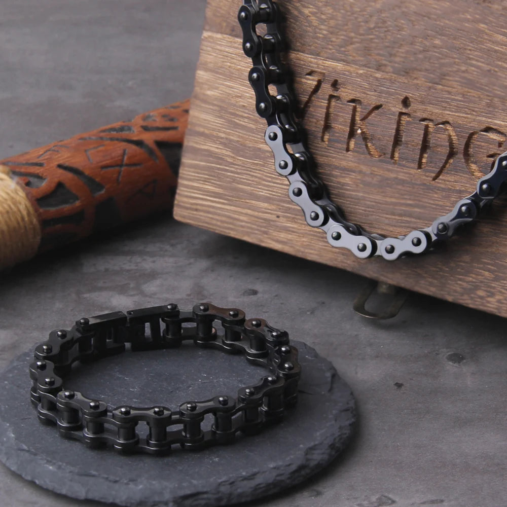 Punk Rock Stainless Steel Biker Mens Bracelet Link Chain Motorcycle Bike Bicycle Chain Bracelets Bangles Jewelry with wood box　