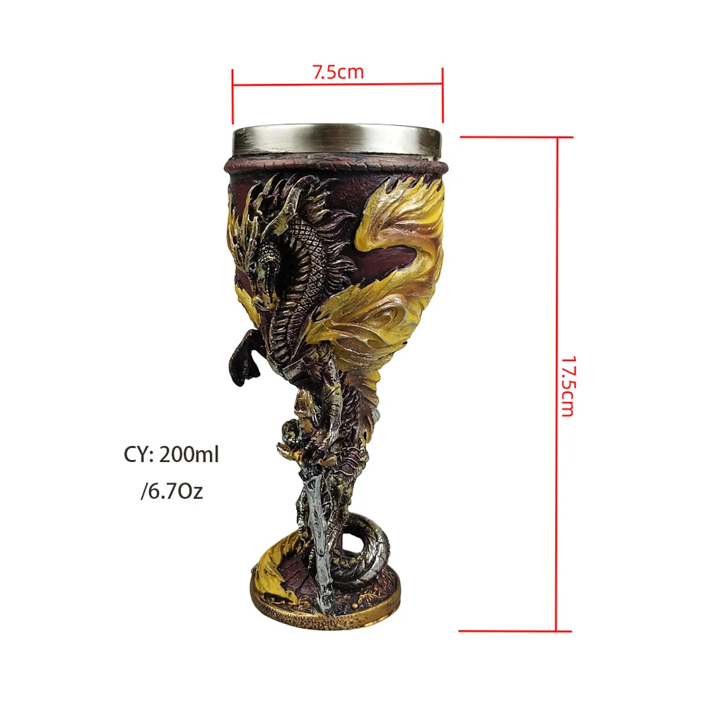 Medieval Dragon Wine Glass Sword Resin Stainless Steel Goblet Chalice Cocktail Glasses Whiskey Cup Champagne Cups Bar Drinkware