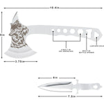 3-Piece Throwing Axe & Tomahawk Set with Built-in Corkscrew & Protective Sheath, Full Tang Stainless Steel 10.4'', Silver