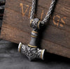 Stainless Steel Thor's Hammer Necklace Viking Dragon Necklace For Men Jewelry Talisman with wooden box as gift