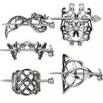 5 Pcs Viking Celtic Long Hair Clips - Vintage Silver Celtic Knot Hair Stick Jewellery Hair Slide and Metal Hairpin Barrettes