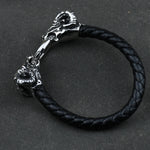Viking Goat Head Bracelets Men Stainless Steel Vintage Viking Bangles rune Amulet Leather Icelandic Jewelry