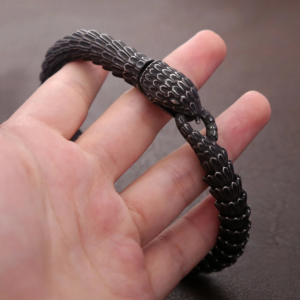 Gothic Vintage Viking Black Snake Chain Bracelet For Men Women Punk Hip Hop Ouroboros Bracelets Biker Amulet Jewelry Wholesale