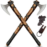Pair of Ragnar Lothbrok Viking Axes – Hand-Forged High Carbon Steel Norse Bearded Axes Handcrafted Ash Wood Handles