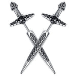 BONISKISS Men's and Women's Sword Earrings Gothic Dagger Earrings Stainless Steel Viking Zircon Tip Piercing Ring Jewelry Gift