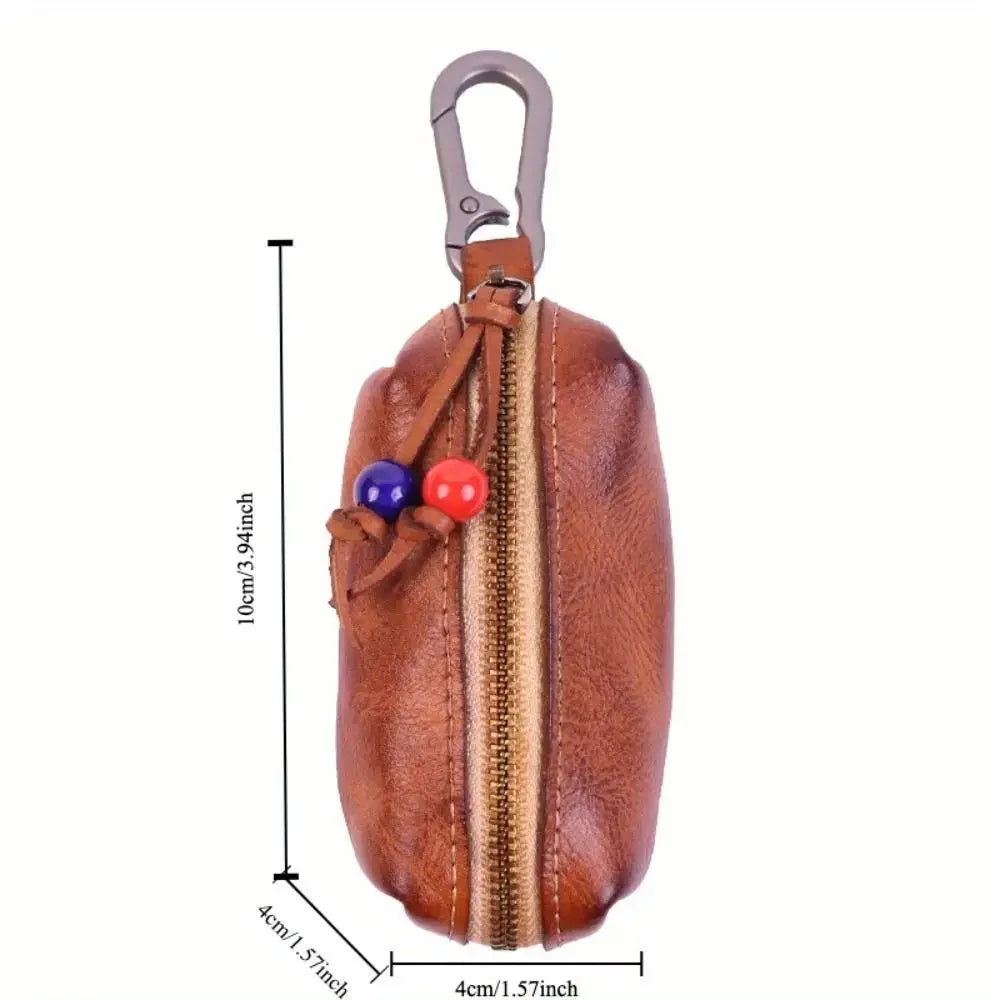 Hand-polished and leather key bag Men's retro waist hanging antique storage bag Cowhide key bag Viking wallet