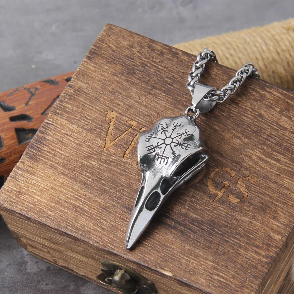 Men Retro Crow Viking Pirate Pendant Necklace Stainless Steel Raven Neck Chain For Male Men's Berserk Rune Cool Fashion Jewelry