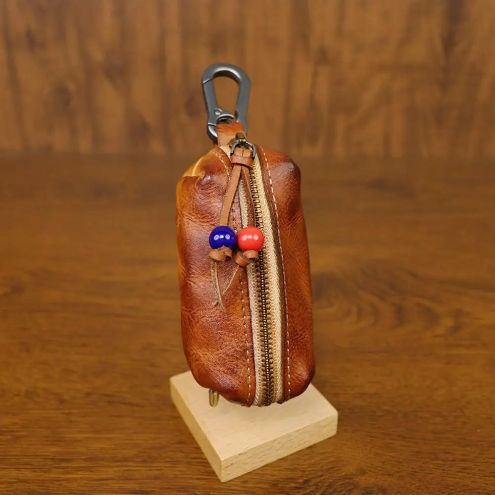 Hand-polished and leather key bag Men's retro waist hanging antique storage bag Cowhide key bag Viking wallet