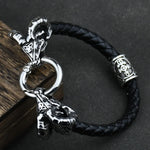 Viking Goat Head Bracelets Men Stainless Steel Vintage Viking Bangles rune Amulet Leather Icelandic Jewelry