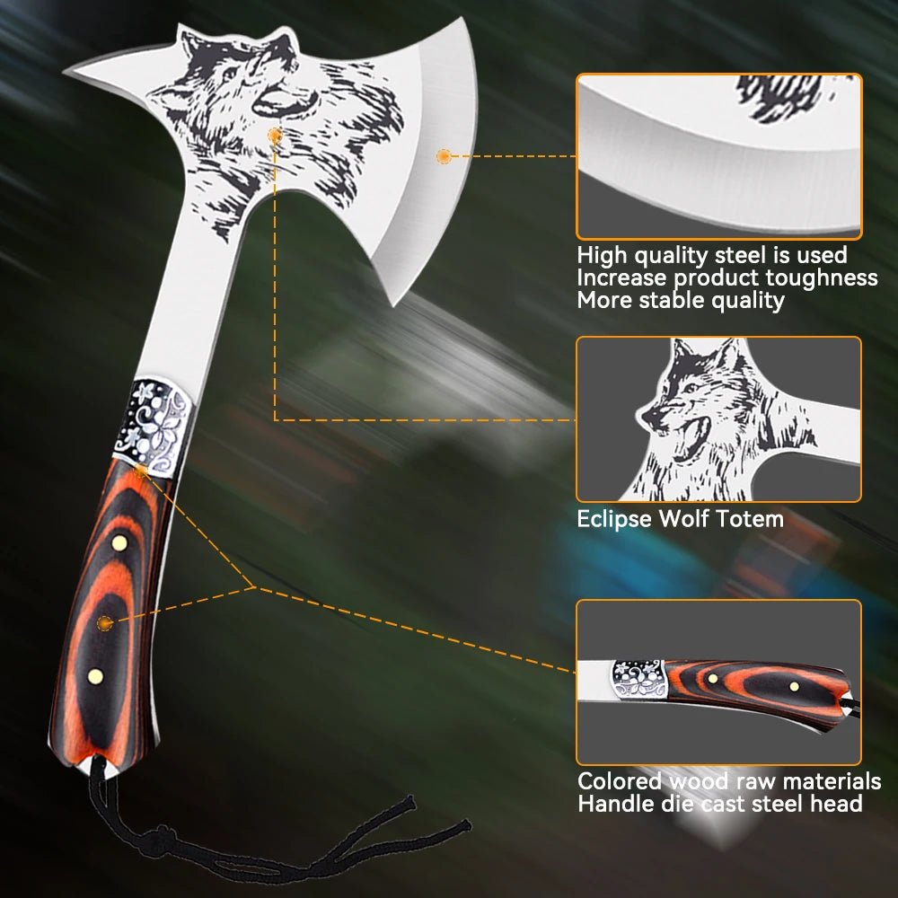 High Hardness Stainless Steel Survival Axe Multi-function Outdoor Camping Tactical Wolf-head Axe Hunting Tools Portable Tomahawk