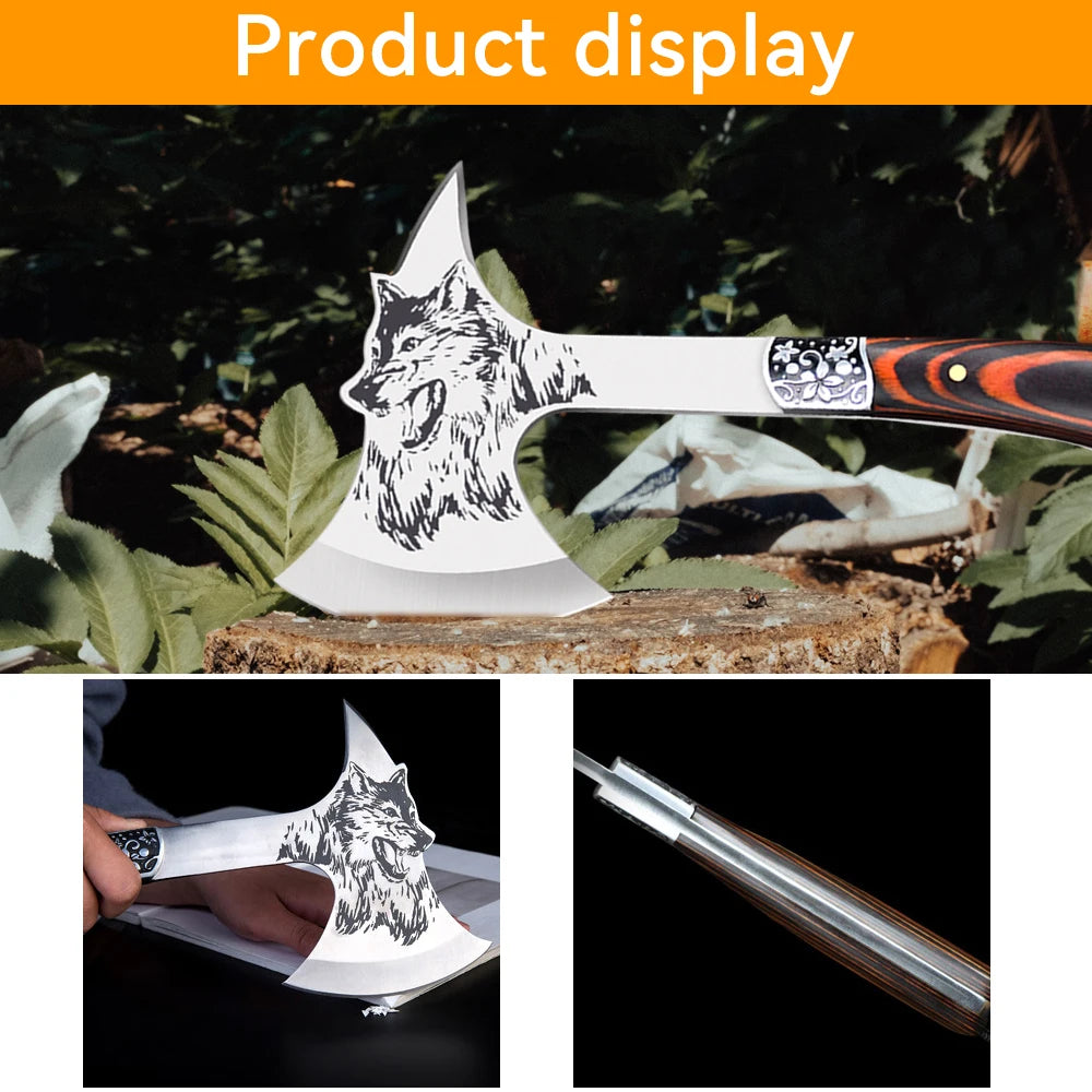 High Hardness Stainless Steel Survival Axe Multi-function Outdoor Camping Tactical Wolf-head Axe Hunting Tools Portable Tomahawk