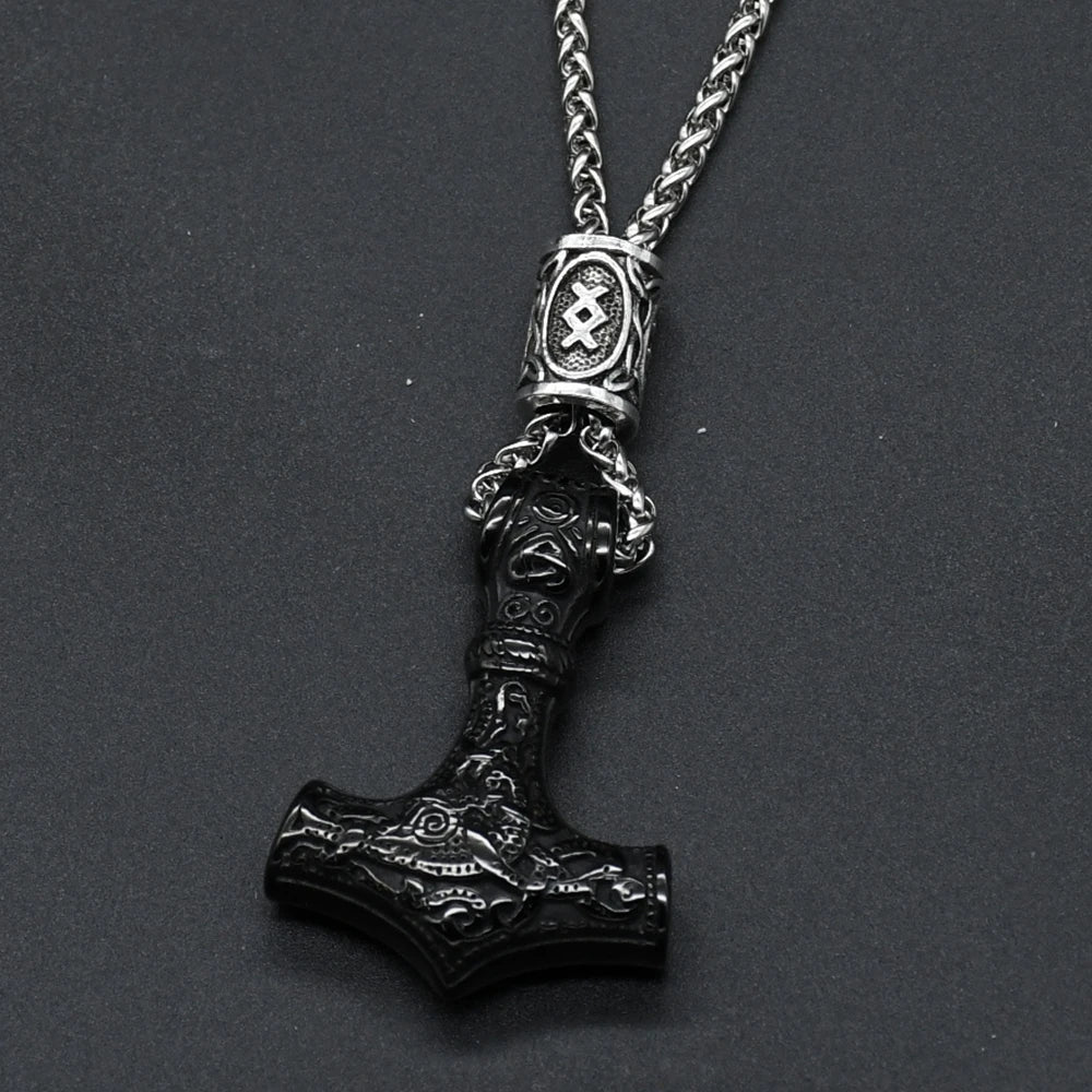 Norse Vikings Thor's Hammer Mjolnir Scandinavian Rune Amulet Keychain Stainless Steel Vegvisir Anchor Pendant Male Jewelry