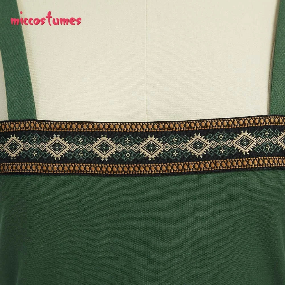 Miccostumes Women's Green Medieval Dress Viking Apron Medieval Strappy Over Dress with Belt