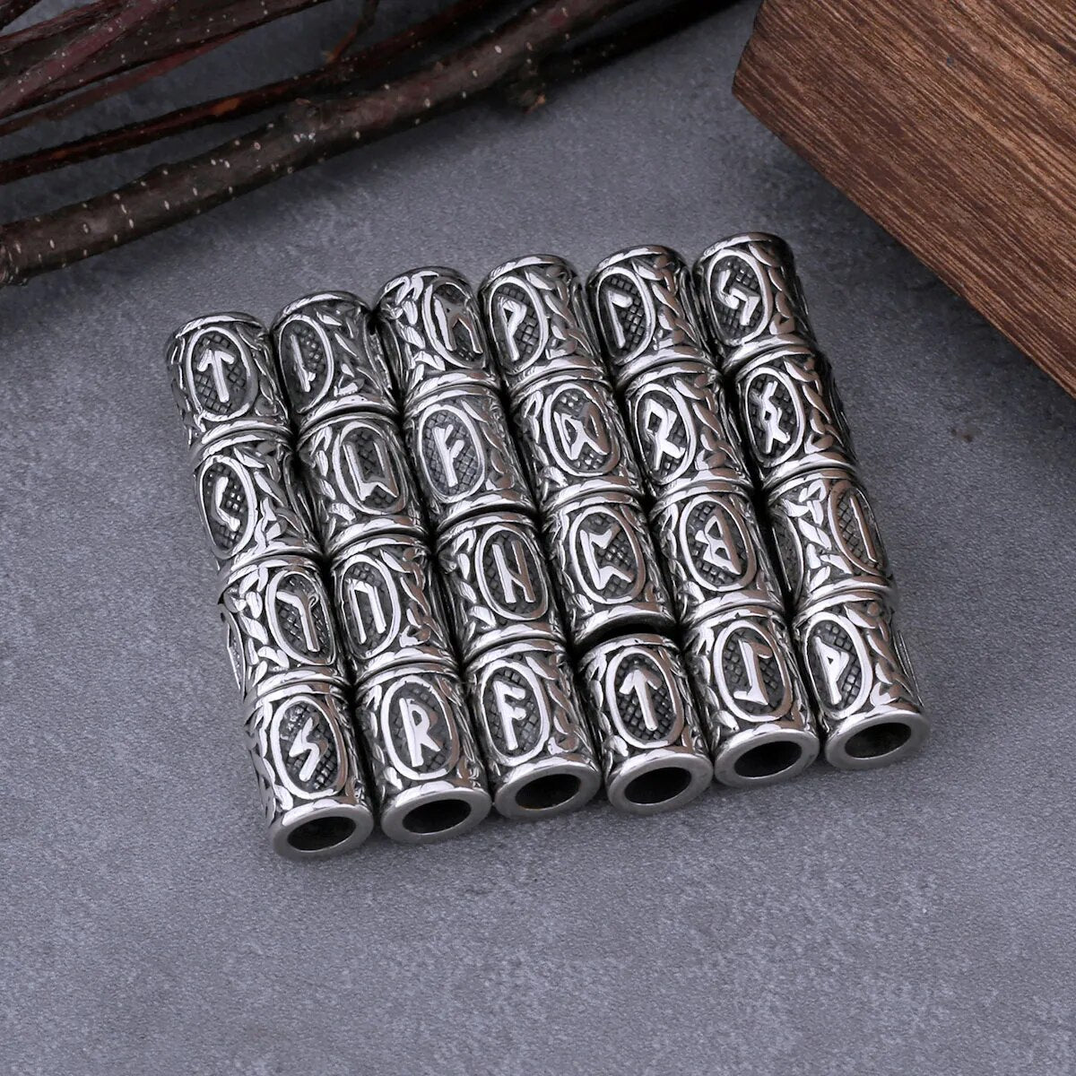 24Pcs Futhark Runes Viking Beads for Beards and Necklace