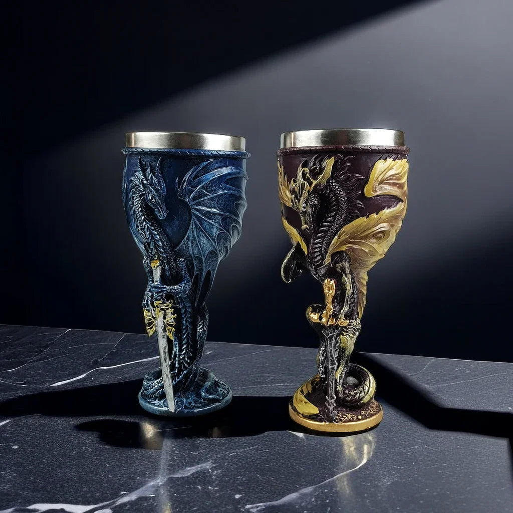 Medieval Dragon Wine Glass Sword Resin Stainless Steel Goblet Chalice Cocktail Glasses Whiskey Cup Champagne Cups Bar Drinkware
