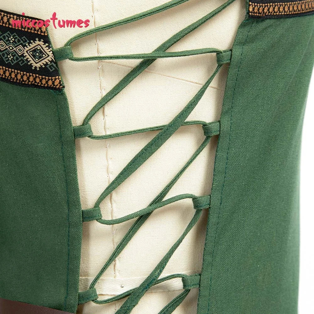 Miccostumes Women's Green Medieval Dress Viking Apron Medieval Strappy Over Dress with Belt