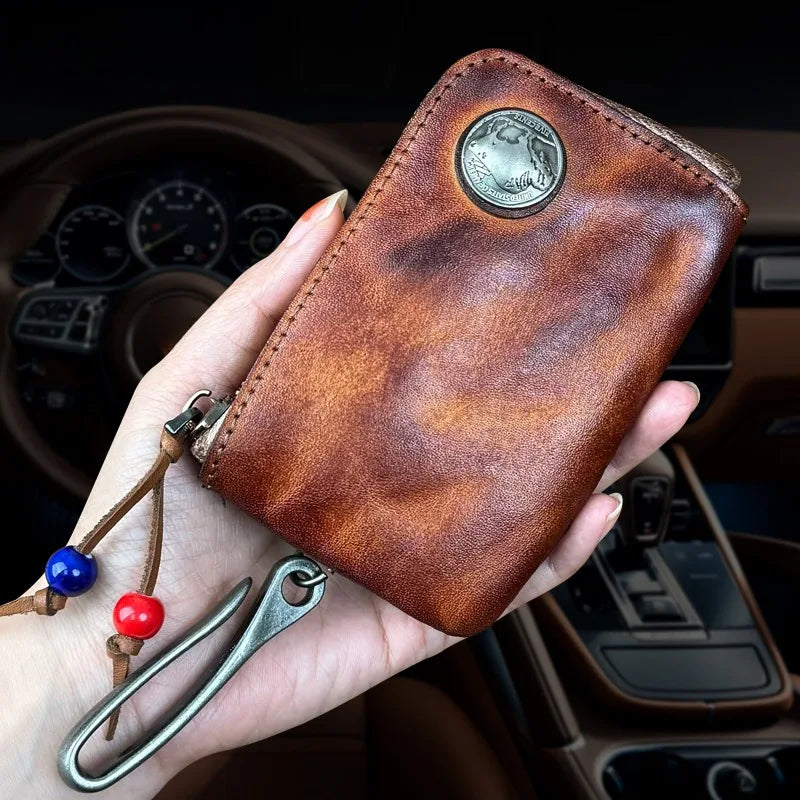 1pc Viking Sporran Portable Bourbon Brown Handcrafted Thick Leather Waist Bag Change Holder Keychain Coin Purse Wallet for Men