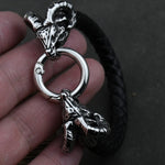 Viking Goat Head Bracelets Men Stainless Steel Vintage Viking Bangles rune Amulet Leather Icelandic Jewelry