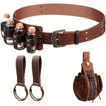 5-Piece Medieval Viking Artificial Leather Belt Set with Potion Bottle, Fashionable Scandinavian Portable Coin Purse, Skirt Mountaineering Waist Bag Accessories, Suitable for Thanksgiving, Christmas, Halloween Holiday Clothin