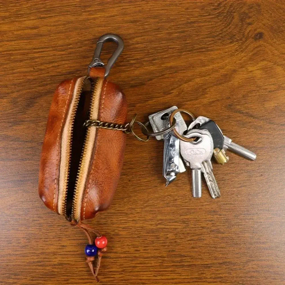 Hand-polished and leather key bag Men's retro waist hanging antique storage bag Cowhide key bag Viking wallet