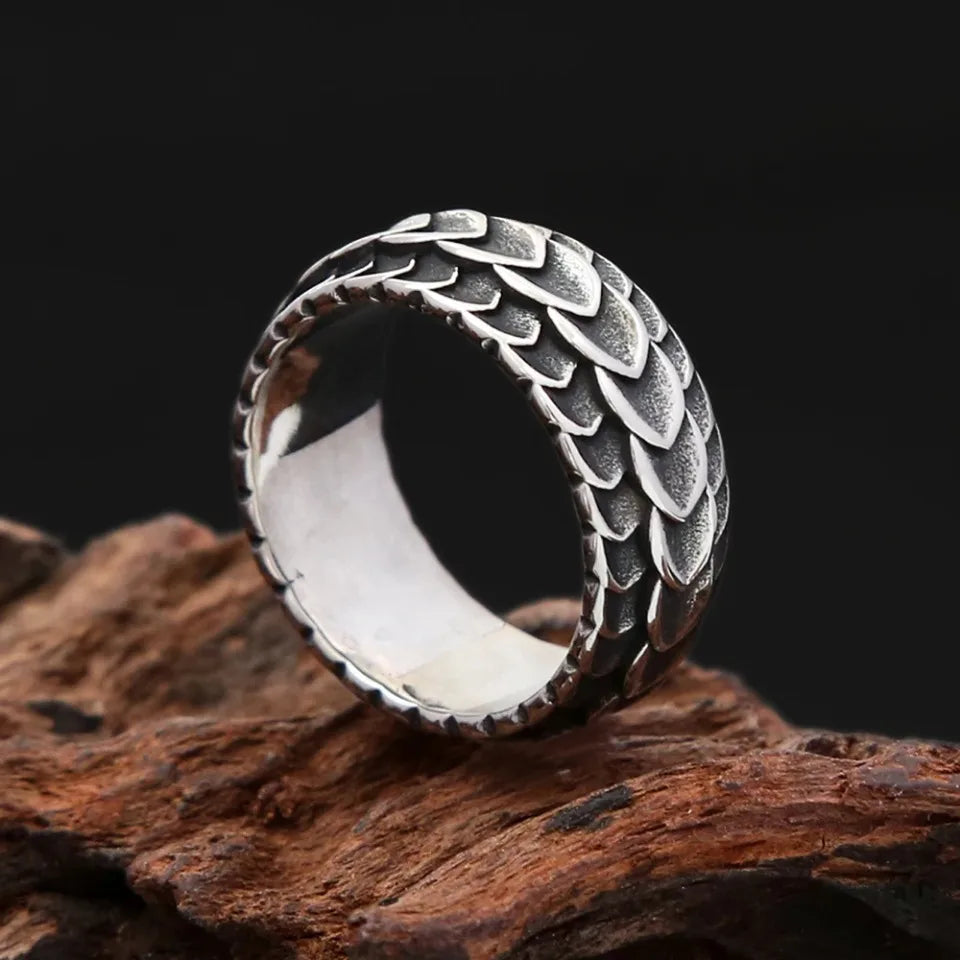 Nordic Vikings Dragon Scale Rings For Men Boys 316L Stainless Steel Viking Dragon Spine Ring Punk Vintage Party Jewelry Gifts