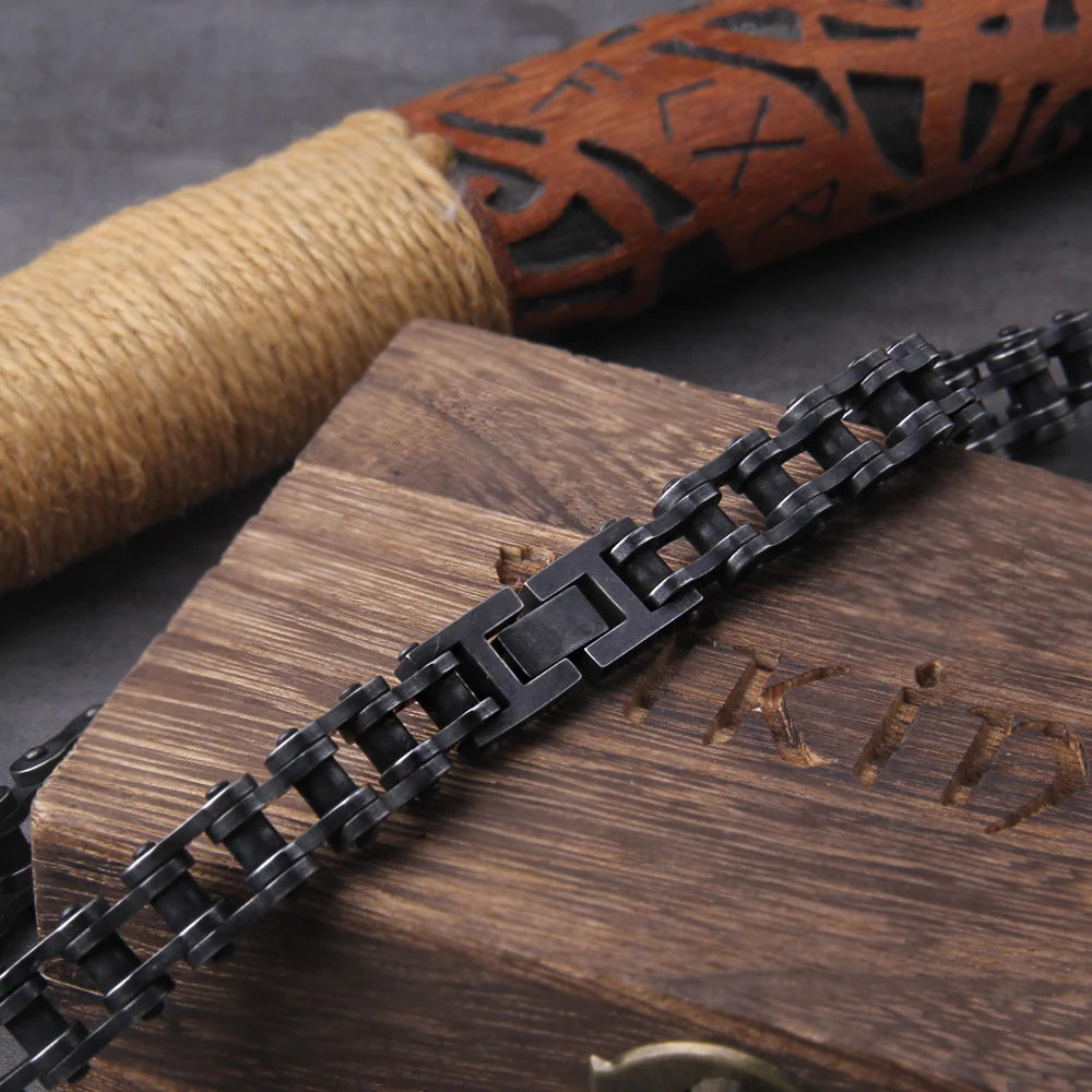 Punk Rock Stainless Steel Biker Mens Bracelet Link Chain Motorcycle Bike Bicycle Chain Bracelets Bangles Jewelry with wood box　