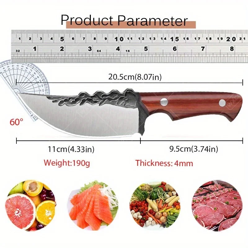 Hand Forged Cooking Knife With Professional Utility Cleaver Stainless Steel Outdoor Camping Knife Red Pear Wood Handle Vegetable