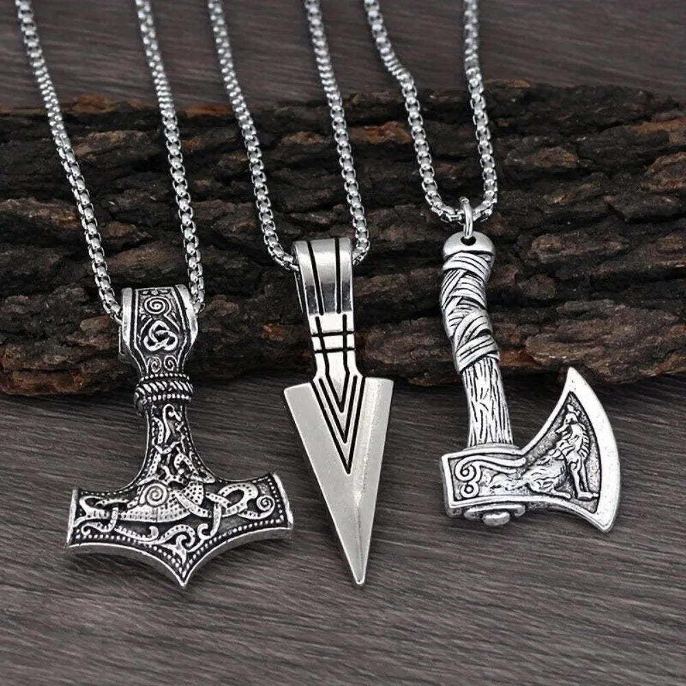 Viking Necklace for Men - Viking Thors Hammer/Norse Compass/Celtic Knot/Wolf/Norse Amulet Pendant Necklace