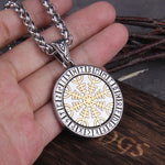 Stainless Steel Full Style Viking Rotating wolf ouroboros Pendant necklace with wooden box
